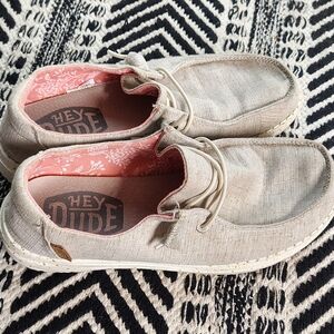 Hey Dude Women's Wendy Chambray Canvas Slip-On Loafers with Pink Liner